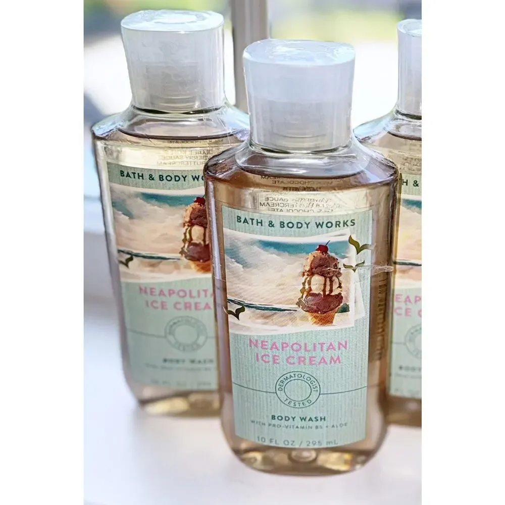 Bath & Body Works Neapolitan Ice Cream 10oz Shower Gel Body Wash with Aloe B5 x4
